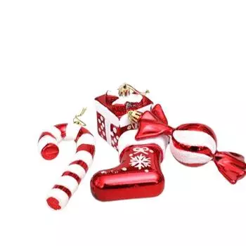 4Pcs/Box Candy Cane Gift Box Christmas Tree Ornament Plastic New Year Christmas Gifts Boxes Pendant Pendant Hanging Ornament