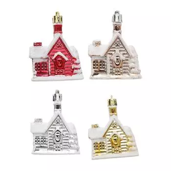 4Pcs/Box Electroplating Painted Snow House Christmas Tree Ornament Plastic New Year Christmas Gifts Boxes Pendant золотой
