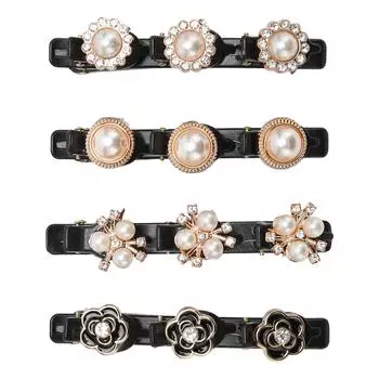 4PCS Braided Hair Clips Rhinestone Sparkling Elegant Decorative Hairpin Duckbill Clip for Women