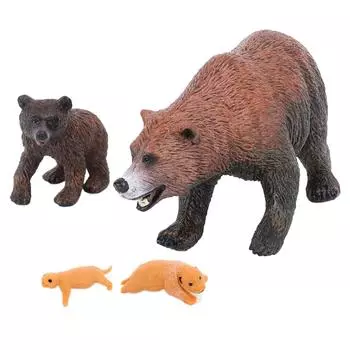 4Pcs Brown Bear Model Set PVC Lifelike Bear Figure Animal Life Cycle Model Set for Education Enterta
