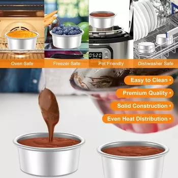 4Pcs Cake Bake Pan Non-Stick 4inch Round Cake Tin Stainless Steel Cake Mold Pan Reusable Heavy Duty Cake Bakeware Heat-Resistant серебряный