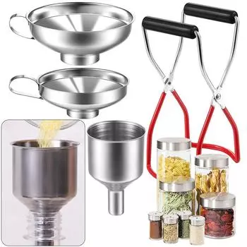 4Pcs Canning Funnel with Grip Handle Stainless Steel Canning Jar Lifter Multi-purpose Filling Funnel for Wide Regular Jars Mason CHINA