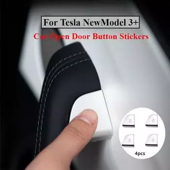 4pcs Car Door Opening Button Stickers For Tesla Model 3 Highland 2024 Door Button Trim Reminder Protector Decals Car Accessories