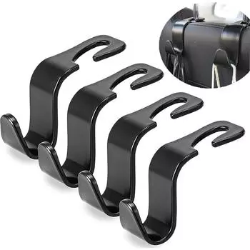 4 шт. Крючки на подголовник автомобильного сиденья, Вешалка на спинку сиденья, Органайзер для хранения сумок, кошельков, пальто, одежды чёрный