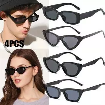 4 шт., модные солнцезащитные очки «кошачий глаз» для женщин и мужчин, ретро-панк, модные антибликовые солнцезащитные козырьки, модные маленькие прямоугольные очки для пар