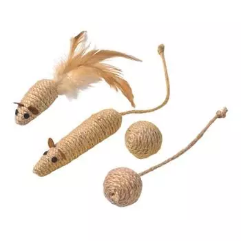 4Pcs Cat Rope Toys Interactive Hemp Rope Balls Mouse Set Bite-Resistant Sisal False Mouse Cat Toy Self-Playing Cat Toy 4pcs