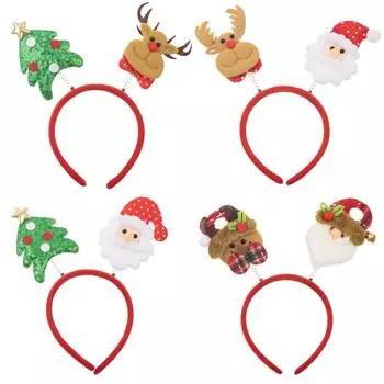 4pcs Cheerful Christmas Character Headbands Featuring Santa And Designs Reindeer