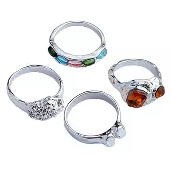 4Pcs Chic Resin Rings Set Fashionable Resin Rings Set With Gold or Silver Tone Accents Ideal For Trendy Young Women серебряный