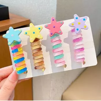 4PCS Children s Colorful Star Phone Line, Hair Loop, Headband, Girl s Non Harmful Headwear, Little Girl