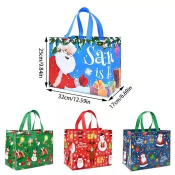 4Pcs Christmas Gift Bag with Handle Xmas Non-Woven Tote Bag Santa Snowman Candy Treat Bag Navidad 2025 New Year Party Decoration 32x25x17cm