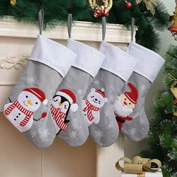 4 шт. Рождественские чулки с рисунком пингвина, медведя, Деда Мороза, снеговика, набор рождественских чулок для семейного праздника, рождественской вечеринки