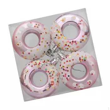 4Pcs Christmas Tree Doughnut Shape Baubles Pink Pendants Decorative Xmas Decoration for Holiday