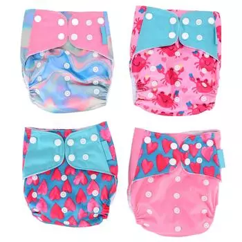 4Pcs Cloth Diaper One Size Adjustable Reusable Washable Waterproof Breathable Baby Training Pants