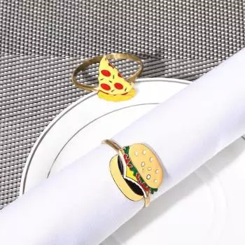 4pcs Creative Alloy Napkin Rings Hamburger Pizza Shape Breakfast Series Napkin Holder Towel Circle Wedding Banquet Hotel Dining