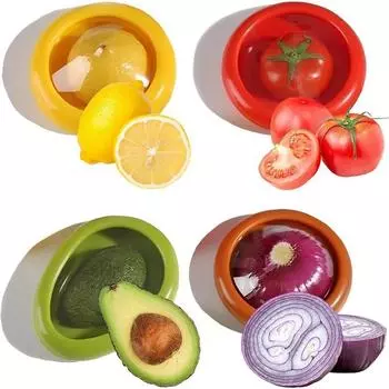 4pcs Creative Fruit Crisper Silicone Film Sealed Mini Refrigerator Storage Box Vegetable Avocado Lemon Storage Box