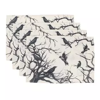4pcs Crow Festival Linen Placemats Washable Scary Dining Table Place Mat Heat Resistant Crow Placema
