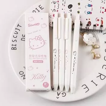 4Pcs Cute Cartoon Neutral Pen High Appearance Simple Pressing Gel Pen Creative Smooth Writing Signature Pen School Supplies