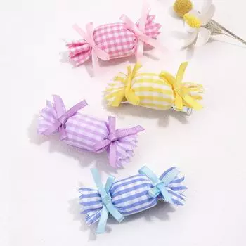 4Pcs Cute Plaid Candy Hair Clip Sweet Tartan Bow Hairpin Girls Children Handmade Baby Bangs Edge Barrette Headdress Accessories