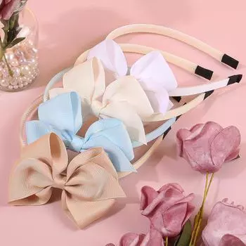 4pcs Cute Solid Color Grosgrain Ribbon Hair Bows Headbands for Girls Plastic Teeth Hairbands Children Kids Hair Accessories