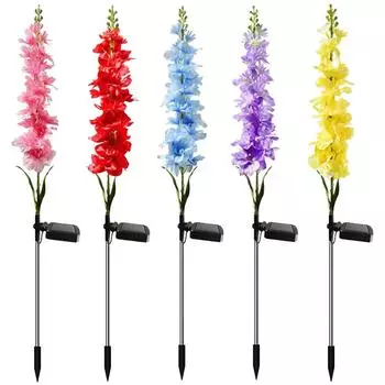 4Pcs Delphinium Solar Garden Lights IP65 Waterproof Outdoor Solar Delphinium LED Light for Yard Patio Decor and Gift for Mother Red colored light 4pcs