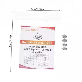 4Pcs Dental Molar Bands Mesh Base Buccal Tubes Brackets Mbt/Roth 6/7 Tooth Positions Dentistry Materials MBT6