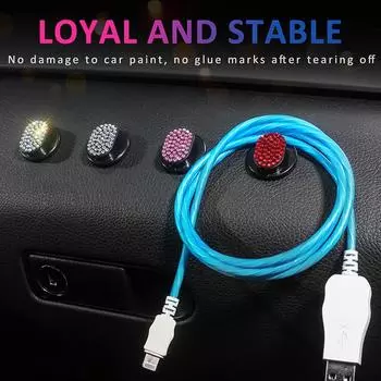 4 шт., автомобильные крючки с бриллиантами и кристаллами, органайзер для хранения USB-кабеля, наушников, ключей, самоклеящиеся настенные крючки, блестящие автомобильные аксессуары