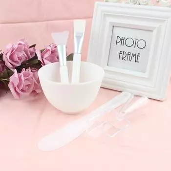 4Pcs DIY Face Mask Mixing Bowl Set Mixing Tool with Silicone Mask Bowl Makeup Brushes Spatula Beauty Skin Care Beauty Health белый