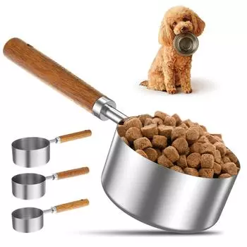 4pcs Dog Cat Food Scoop Stainless Steel Pet Food Measuring Cup with Handle Dishwasher for Dog Cat Pet Rice Flour Soybean