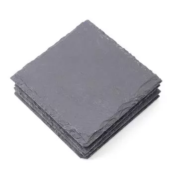 4pcs Drink Coaster Pad Reusable Natural Slate Drink Cup Placemats Eco-Friendly Square Antiskid Holiday Gifts for Kitchen Gadgets 4Pcs