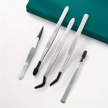 4pcs False Eyelashes Assist Coin Clip Tool Dip Stamp Clip Stainless Steel Tweezers Eyelash Extension Supplies серебряный