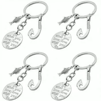 4pcs Fishing Keychain Fish Hook Keychain with Do What You love love What You Do Charm Fisherman Gift Birthday Gift античная латунь