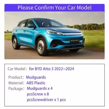 4pcs for BYD Atto 3 EV 2025~2024 2025 Exterior Part Mudguards Fender Flares Mud Flap Splash Guard Cover Spoiler Car Accessories чёрный
