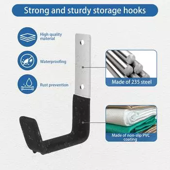 4Pcs Garage Utility Hook Set Wall Mounted Garage Storage Hanger Hook with Screws Steel L-Shape Power Tool Wall Hanger Anti-Slip
