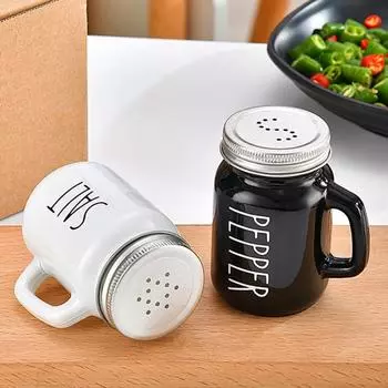 4pcs Glass Seasoning Shaker Set With Handle Stainless Steel Lid Black White Vintag Design Salt Spice Pepper Bottles Kitchen Tool