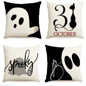 4pcs Halloween Pillowcase Home Sofa Cushion Square Ghost Party Decoration Pillowcase Does Not Include Pillow Core