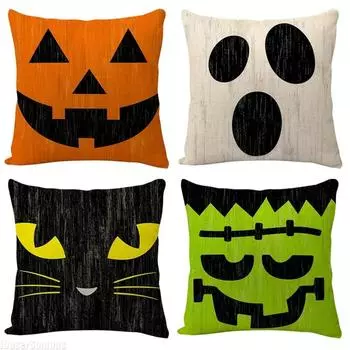 4pcs Halloween Pillowcase Home Sofa Cushion Square Ghost Party Decoration Pillowcase Does Not Include Pillow Core 450*450mm