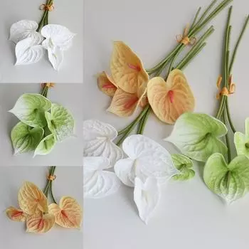 4pcs Handmade Anthurium Bouquet Flexible Artificial Bouquet Floral Art Valentine s Day зелёный