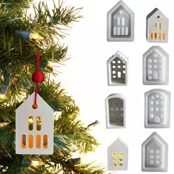 4pcs Hollow Window House Candle Holder Silicone Mold Mini Houses Plaster Concrete Cement Mould Tealight Holder Mold Home Decor CHINA