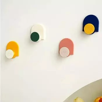 4PCS Household Simple Wall-mounted Hooks Free of Punching Strong Color Sticky Hooks Wall Hooks Bathroom Wall Creative Coat Hooks 4PCS