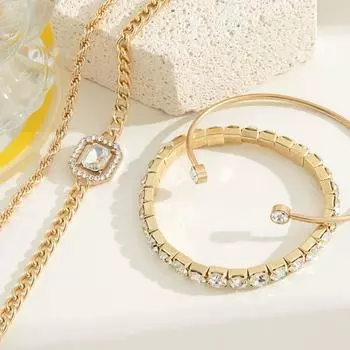 4pcs Ins Rhinestone Bracelet Set Punk Temperament Open Bracelet Creative Opening Bracelet Set Women золотой