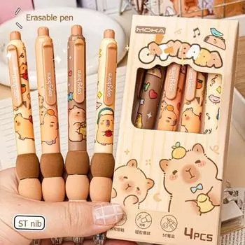 4PCS Kawaii Capybara Erasable Pen Aesthetic 0.5mm Gel Pen INS Cute Writing Pen Office Supply 4PCS/Box