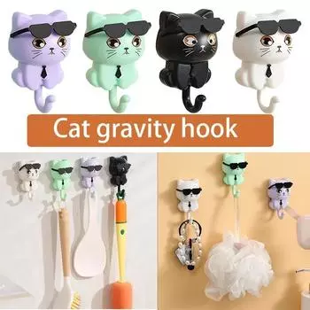 4pcs Kitten Hooks Cartoon Cats Wall Hook Wall Hanging Hanger Rack Key Holder Home Storage Utility Wall Decoration for Clothe Hat