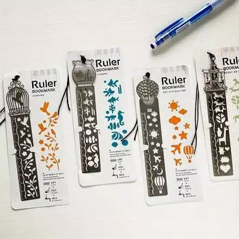 4Pcs/Lot Creative Hollow Metal Bookmark Ruler Multi-function Drawing Icon Model Ruler with Scale Ruler for Student School Supplies 4Pcs/Lot