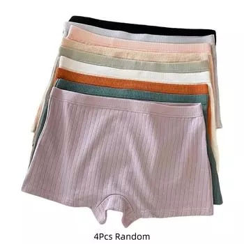 4Pcs Low Waist Women Panties Set Traceless Underpants Japanese Style Cotton Briefs Daily Sports M-4Pcs Random