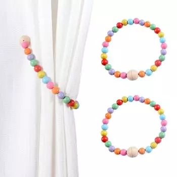 4Pcs Magnetic Rainbow Wood Beads Curtain Tiebacks for Farmhouses Decors Home and Office Window Drapery Holdbacks Tie