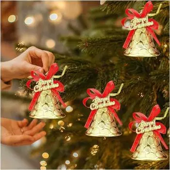 4PCS Merry Christmas Bells Pendants Christmas Tree Hanging Gold Bells Decoration For Home Xmas New Year Party Ornaments Gift