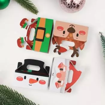 4PCS Merry Christmas Candy Box Paper Gift Cake Treat Handheld Packag Box Navidad Noel New Year Christmas Decorations 2024