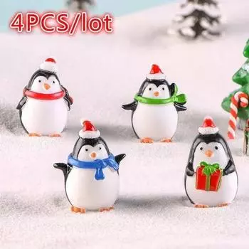 4Pcs Mini Resin Penguin Christmas Penguin Home Garden Decoration Miniature World Landscape Bonsai Ornament Decor Accessories A