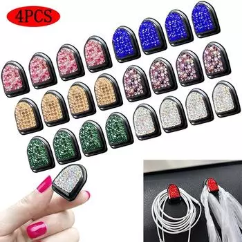 4PCS Multifunction Diamond Crystal Hooks Car Hanging Bag Holder Ornament Decor Hook Universal Creative Auto Interior Accessories золотой