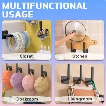 4pcs Multifunctional Punching-Free Hook Punching-Free Black Seamless Hook Lazy Rag Hanger L-Shaped Strong Hook белый